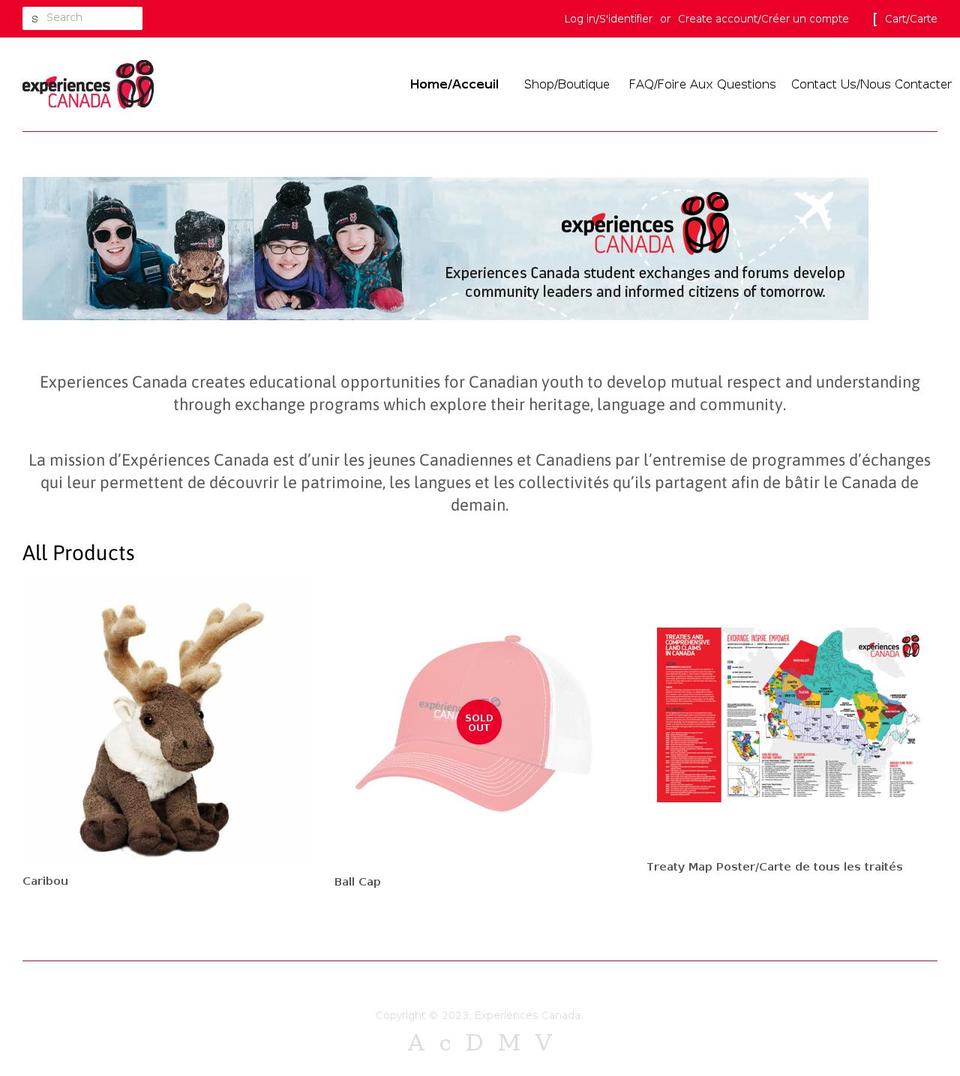 experiences-canada.myshopify.com shopify website screenshot