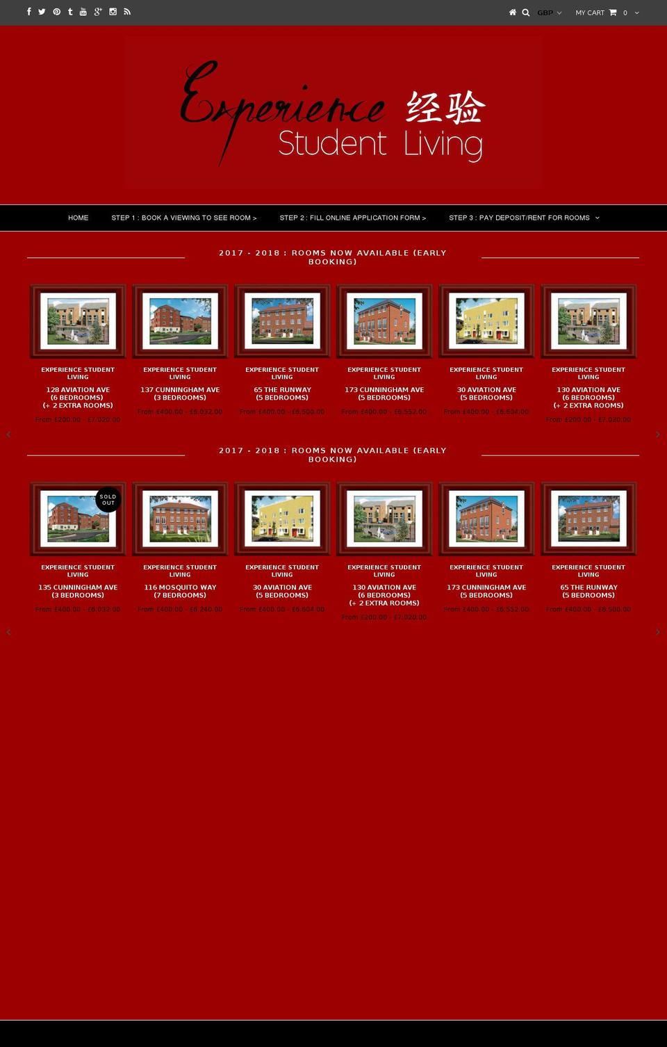 experiencestudentliving.com shopify website screenshot