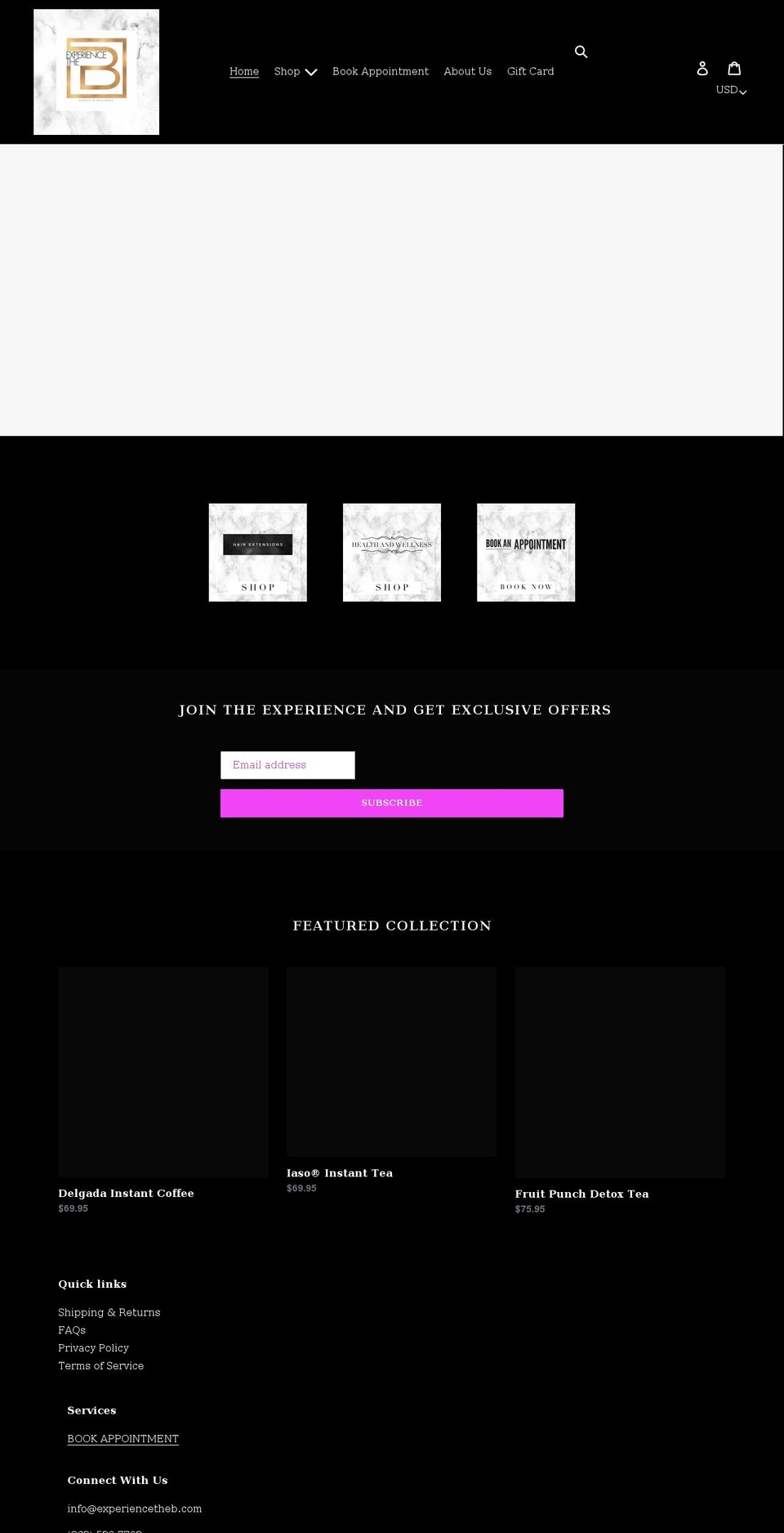 experiencetheb.com shopify website screenshot