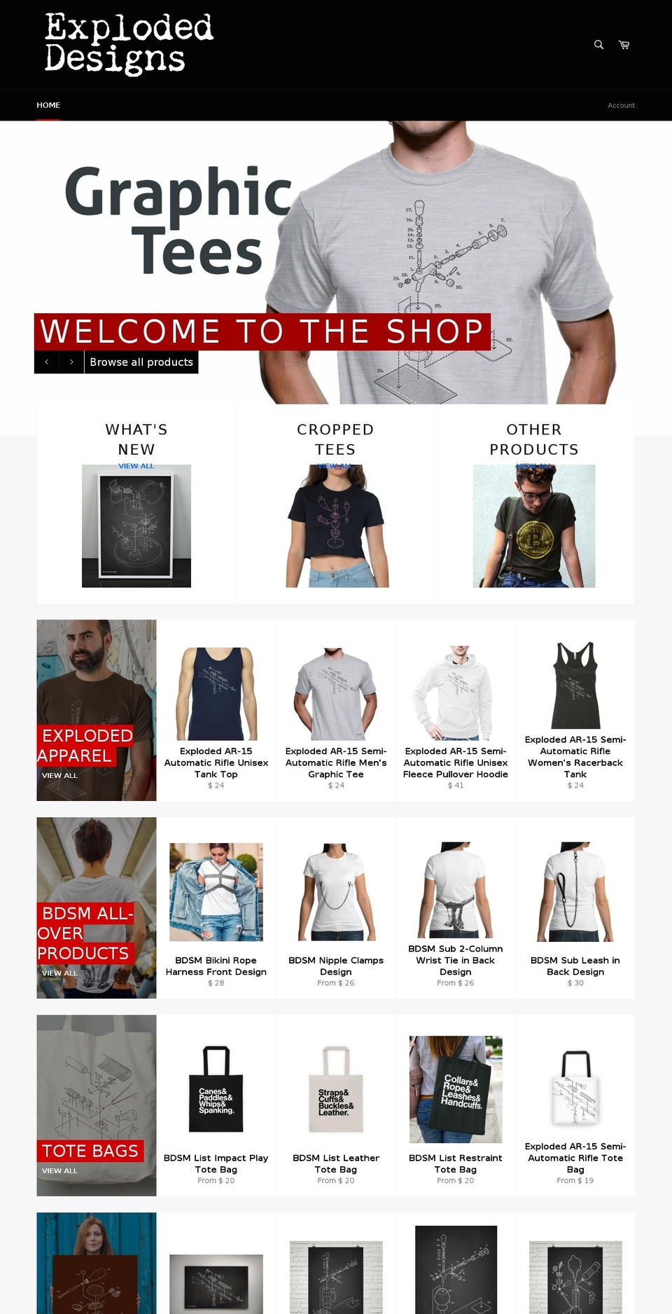 explodeddesigns.com — Shopify storefront screenshot
