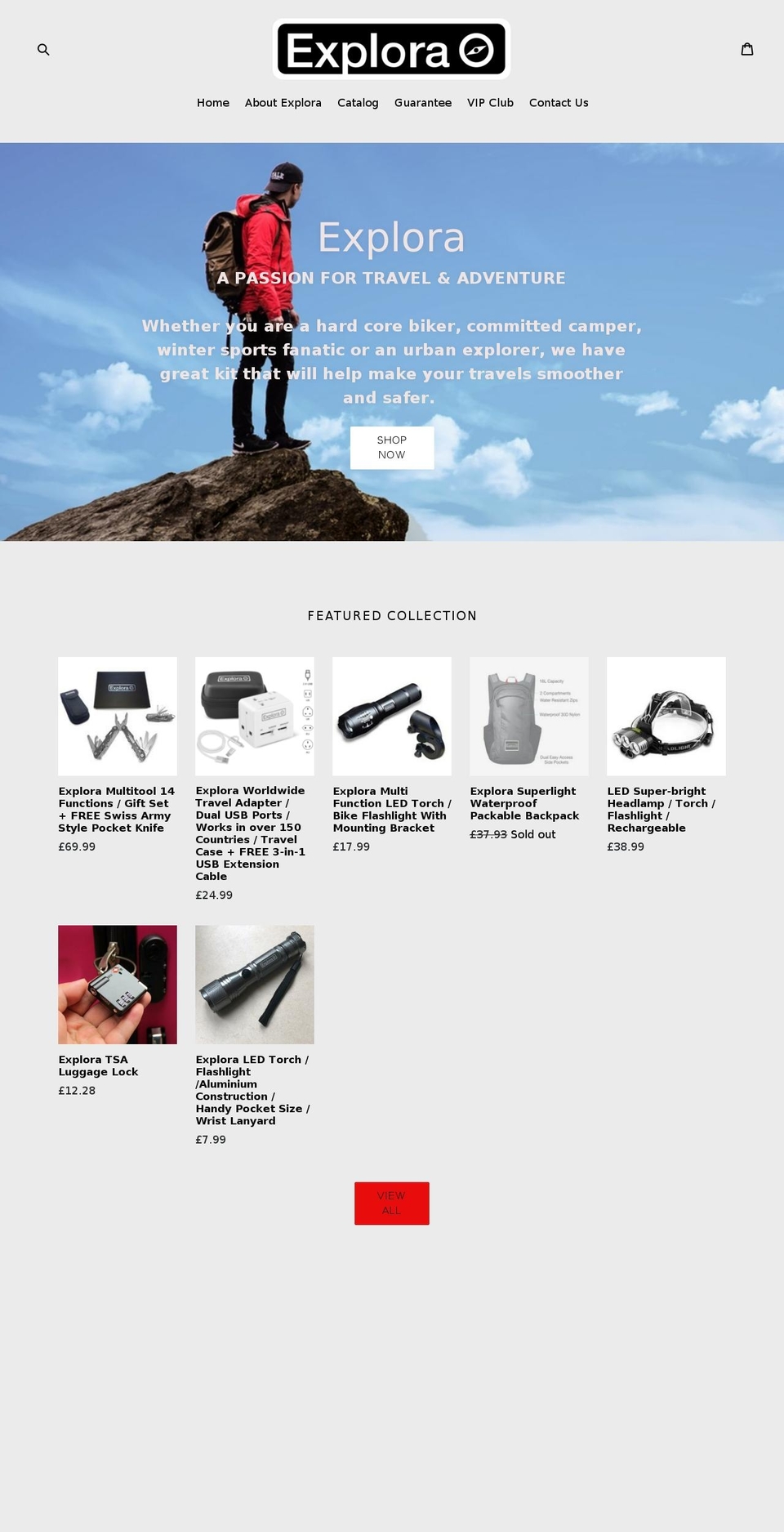 exploratravelgear.com shopify website screenshot