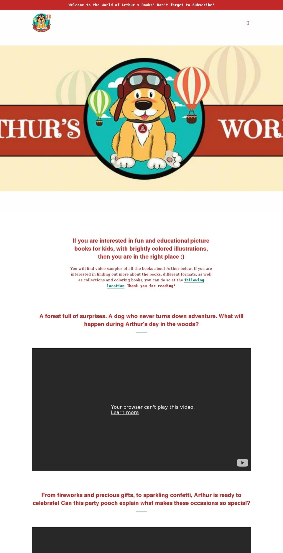 explorearthursworld.com shopify website screenshot