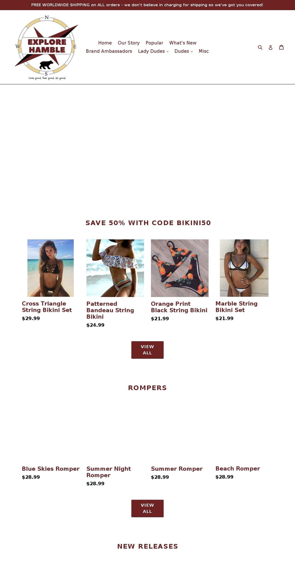 explorehamble.com shopify website screenshot