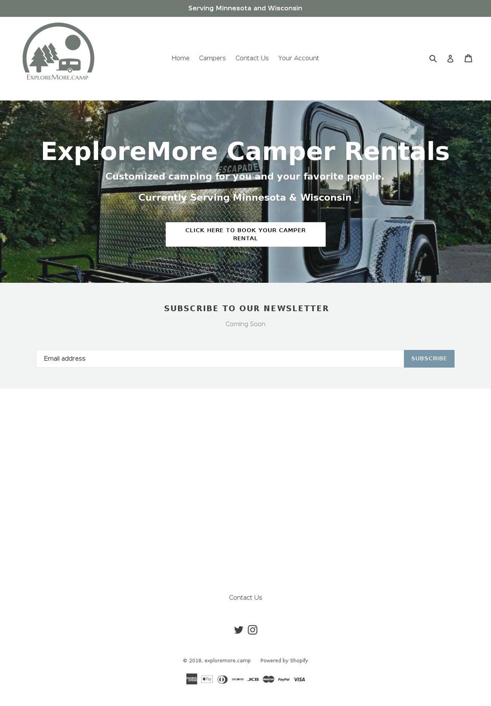 exploremore.camp shopify website screenshot