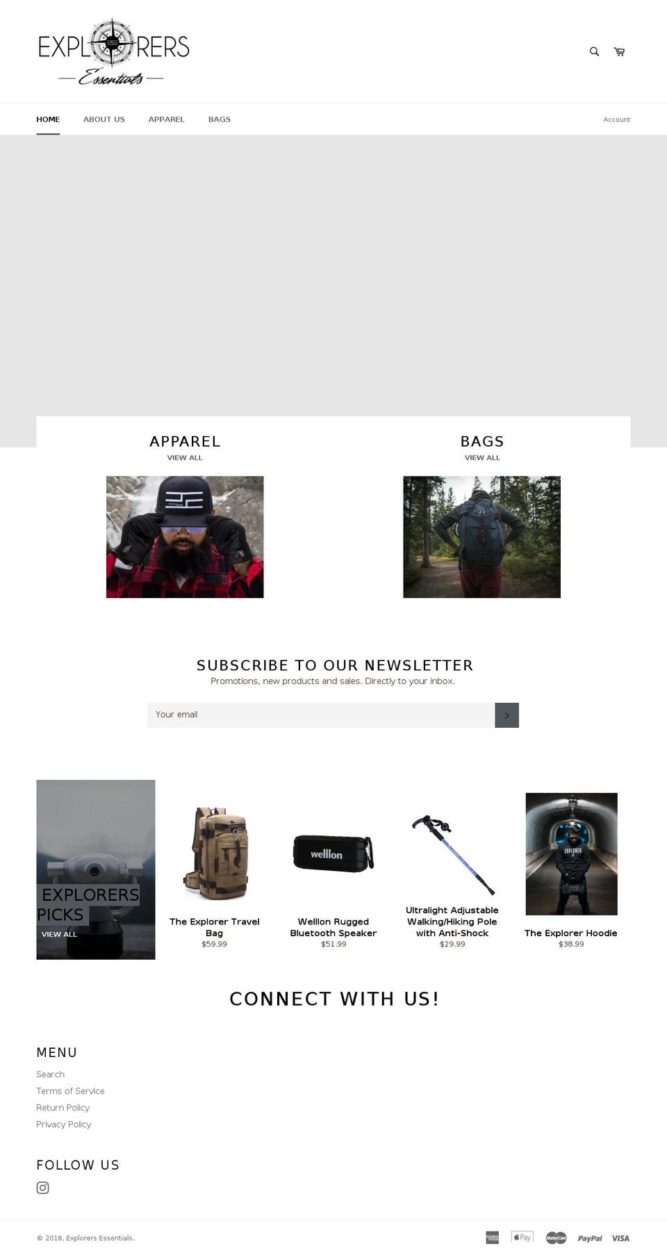 explorersessentials.com — Shopify storefront screenshot