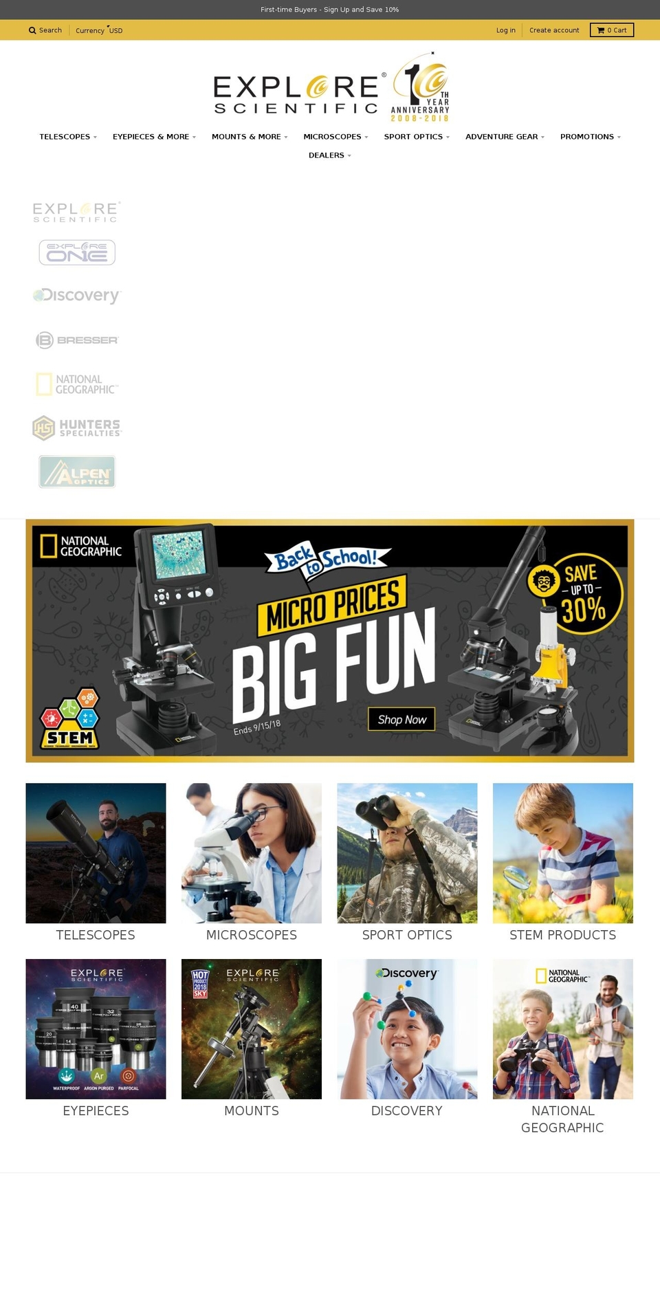 explorescientificreturns.com — Shopify storefront screenshot