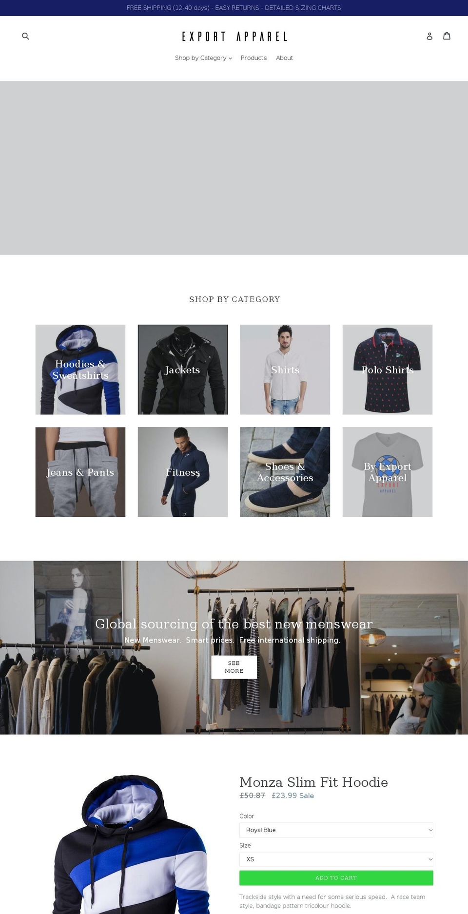 exportapparel.com shopify website screenshot