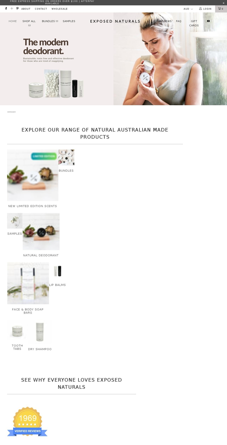 exposednaturals.com.au shopify website screenshot
