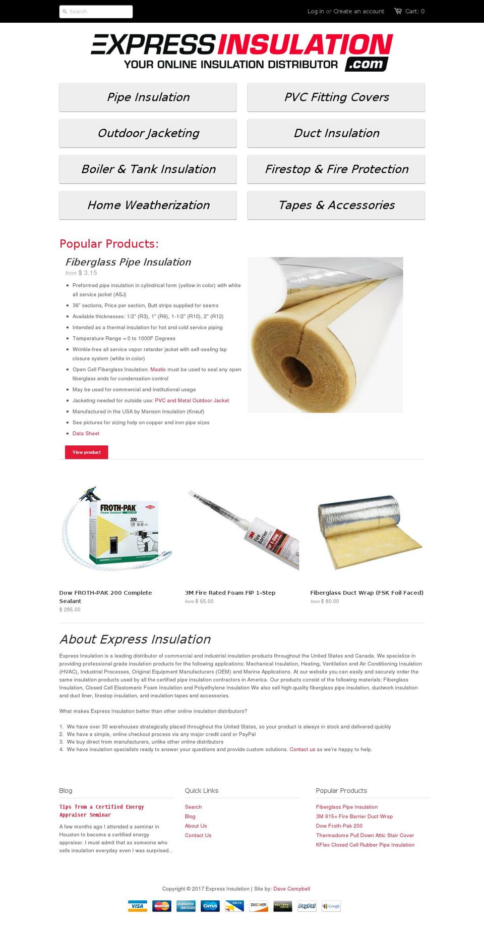 expressinsulation.com shopify website screenshot