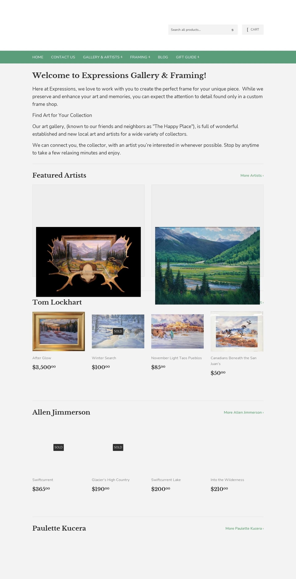 expressions.gallery shopify website screenshot