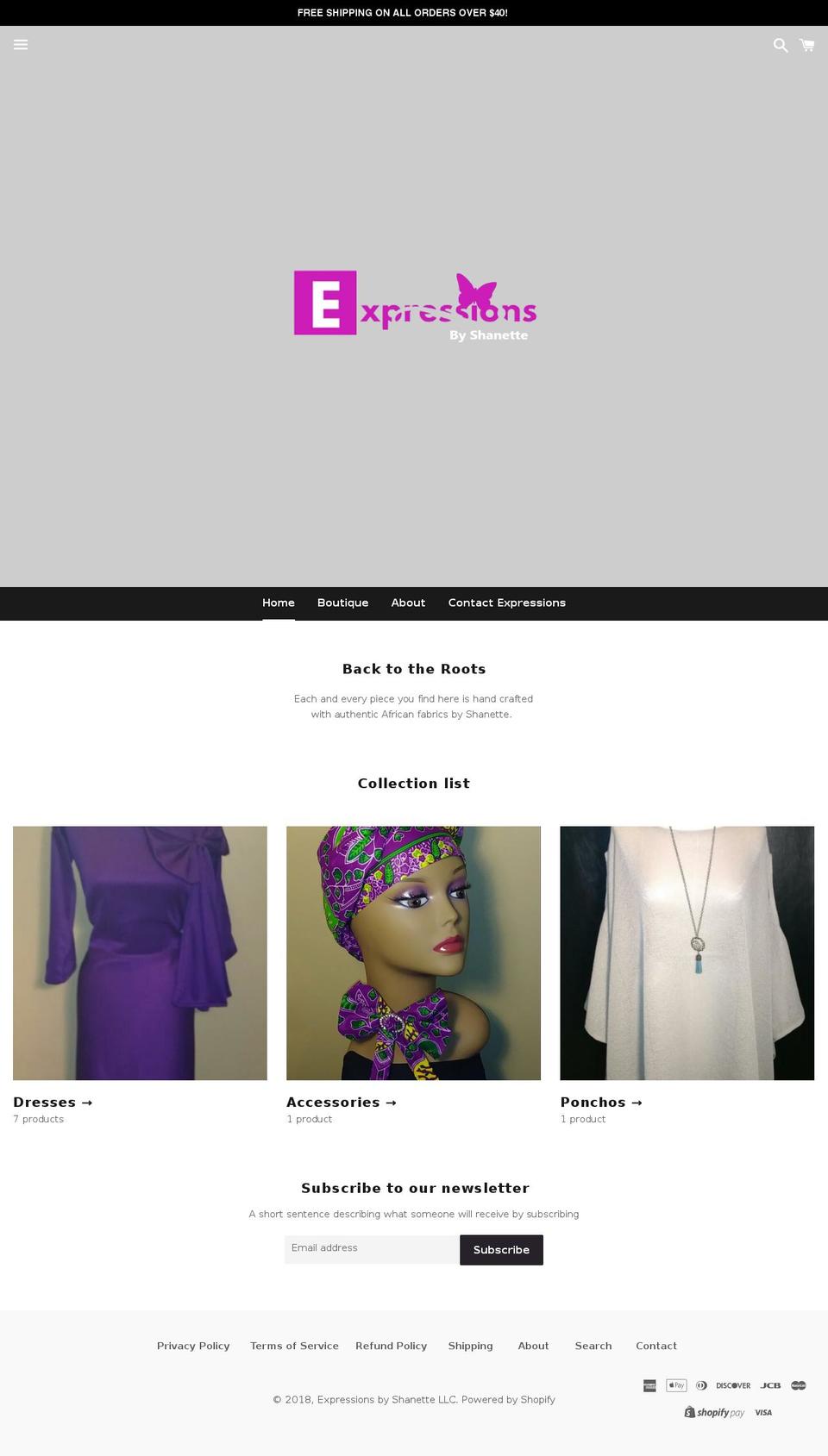 expressionsbyshanette.com — Shopify storefront screenshot