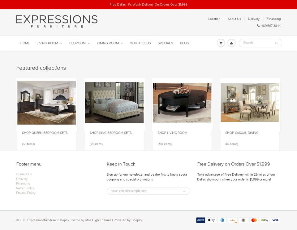expressionsfurniture.com — Shopify storefront screenshot