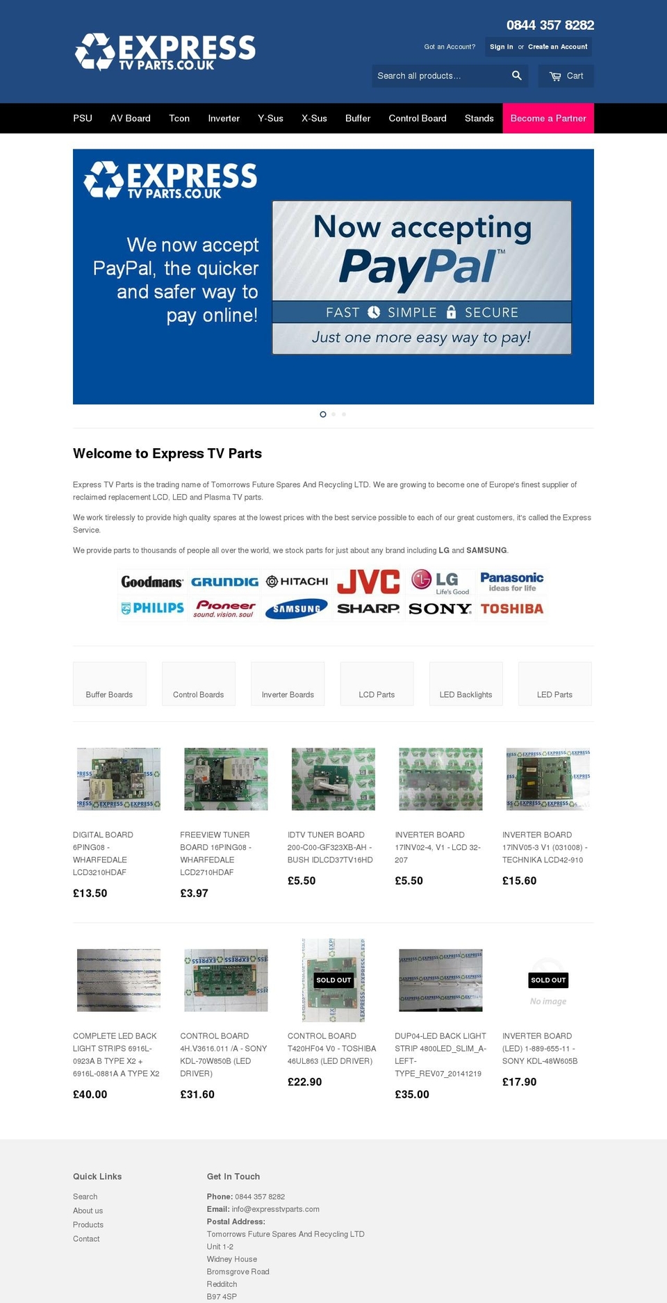 expresstvparts.com shopify website screenshot