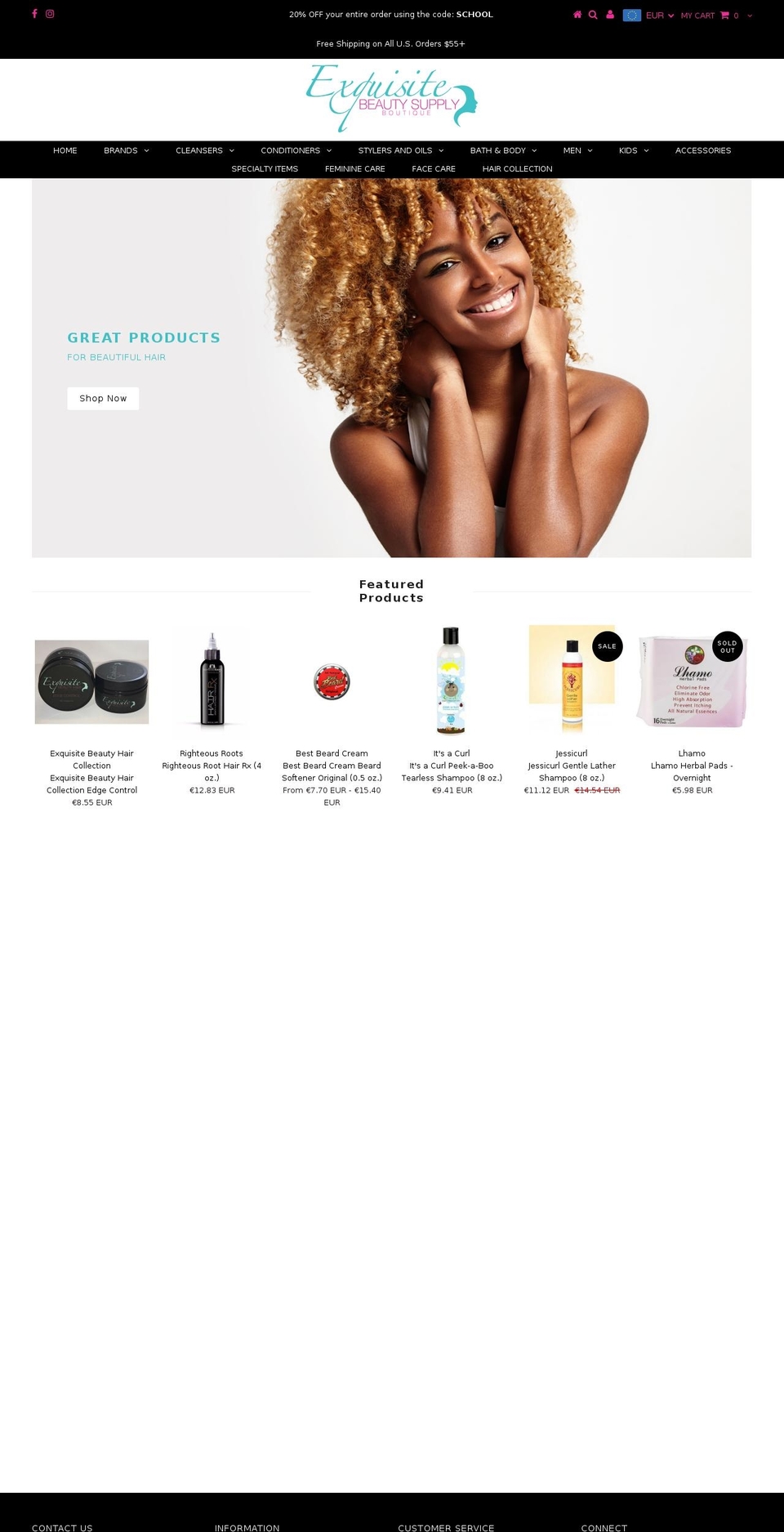exquisitebeautysb.com — Shopify storefront screenshot