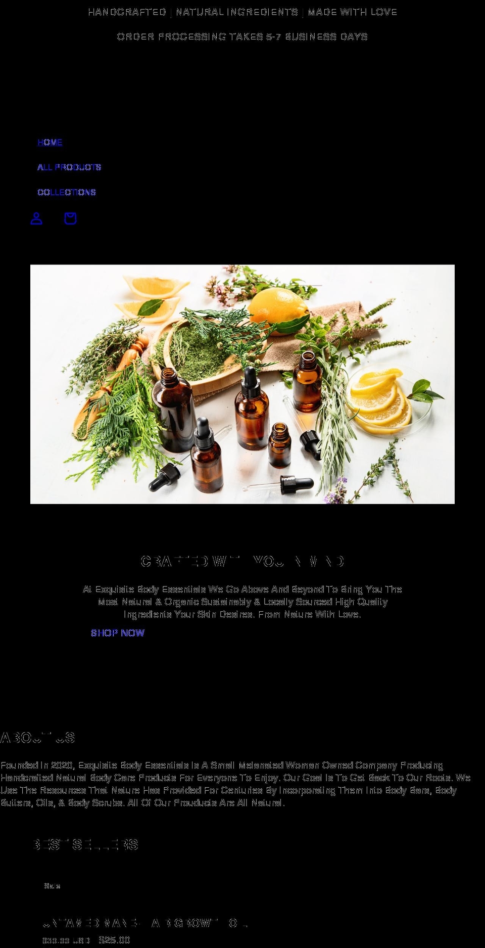 exquisitebodyessentials.com shopify website screenshot