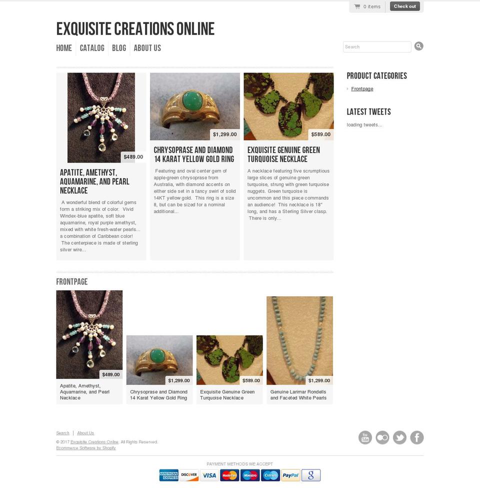 exquisitecreationsonline.com shopify website screenshot