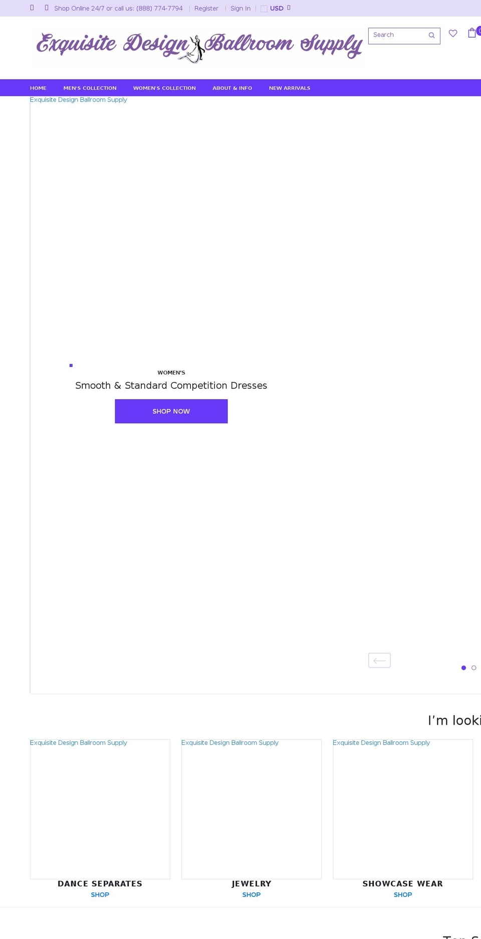 exquisitedesignballroomsupply.com shopify website screenshot