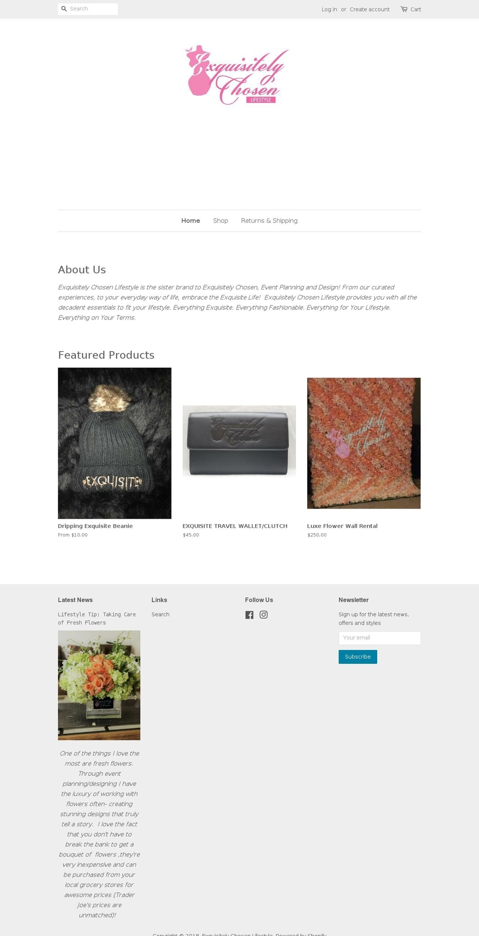 exquisitelychosenlifestyle.com — Shopify storefront screenshot