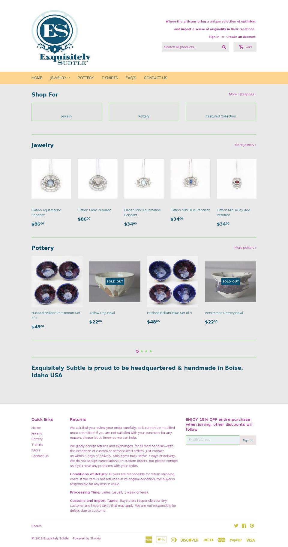 exquisitelysubtle.com — Shopify storefront screenshot