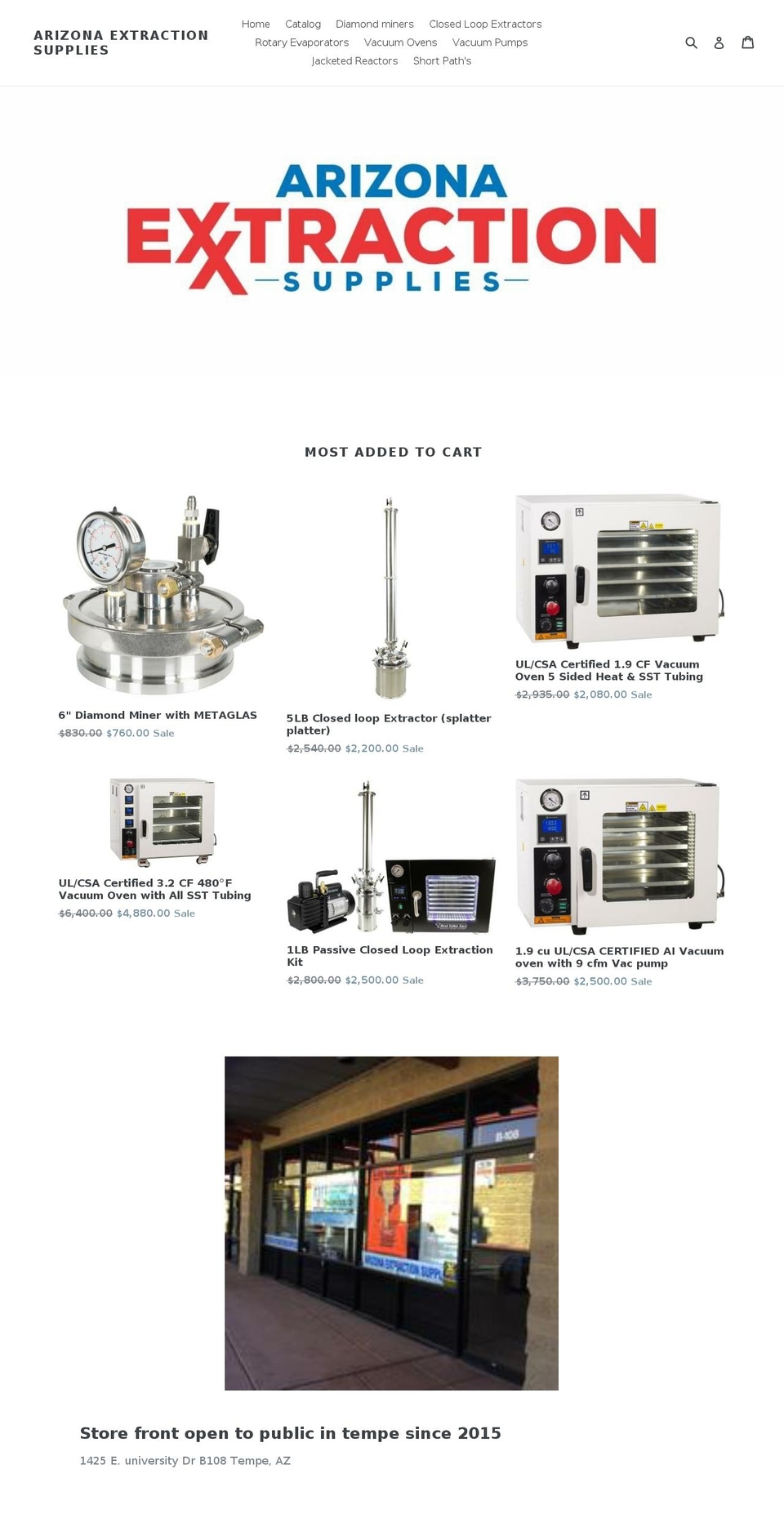 extractionsupplies.com — Shopify storefront screenshot