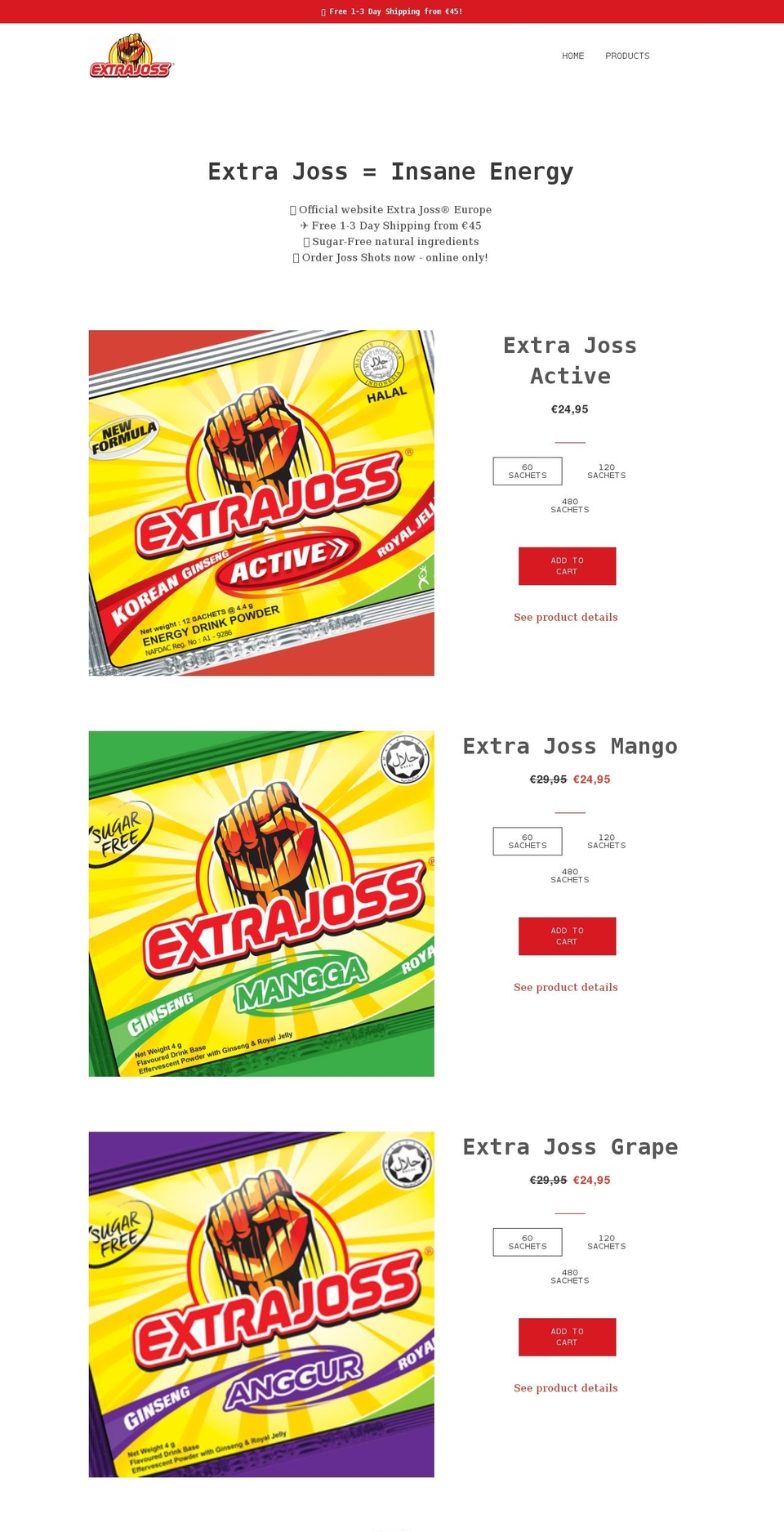 extrajoss.eu shopify website screenshot