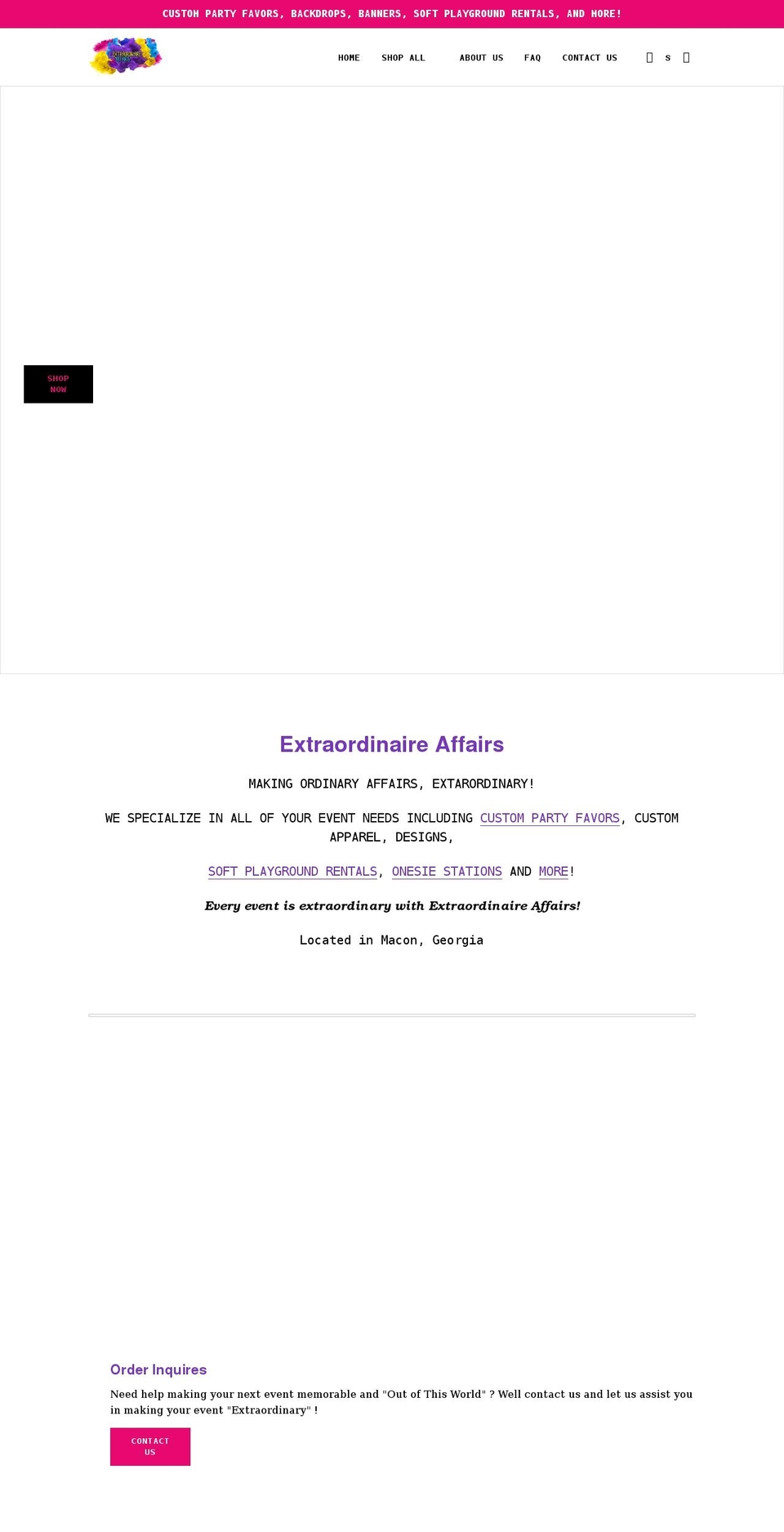 extraordinaireaffairs.net shopify website screenshot