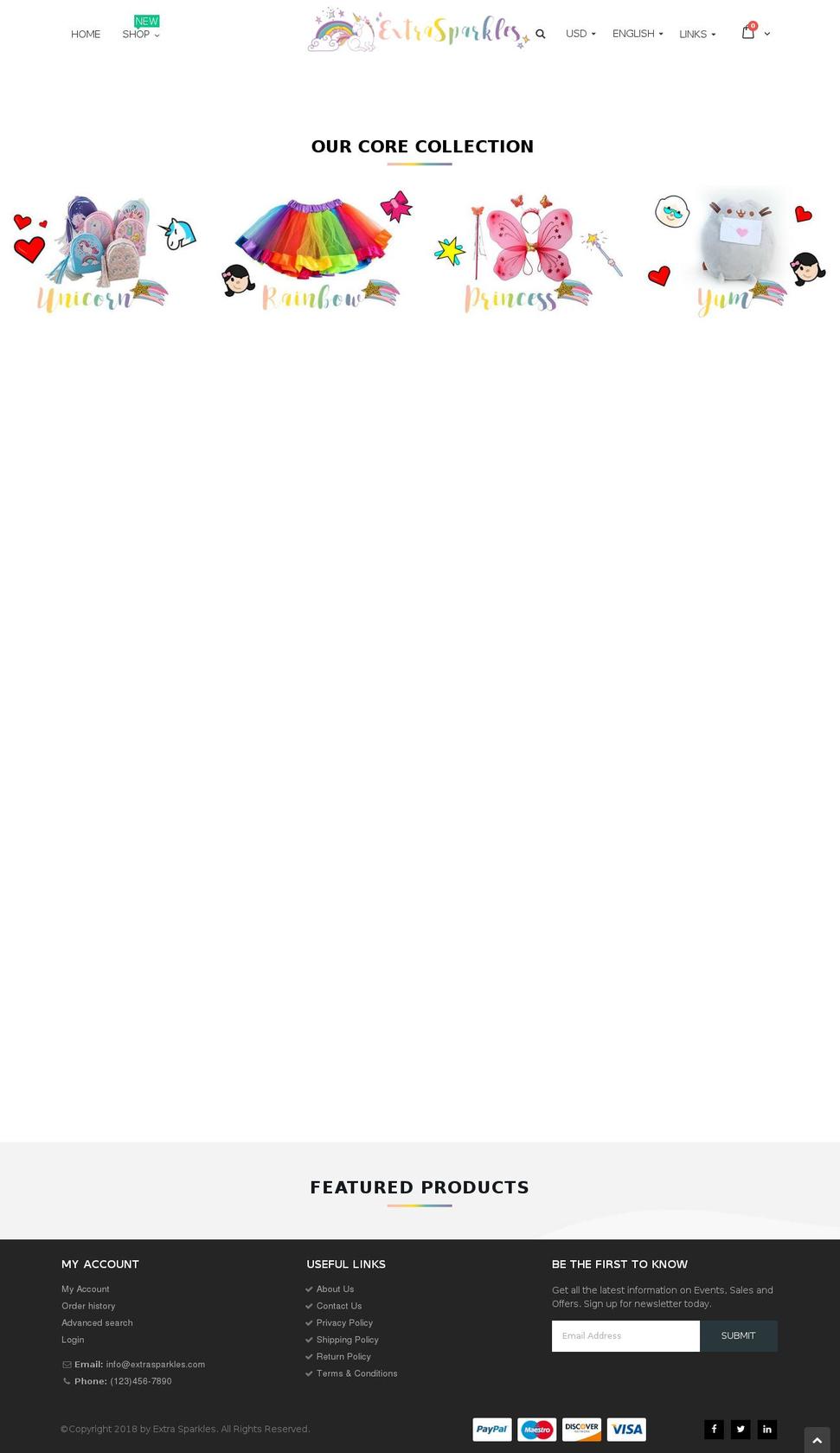 extrasparkles.com — Shopify storefront screenshot
