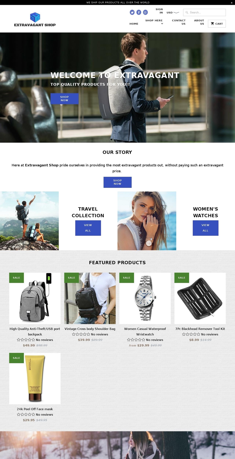 Clear Shopify theme site example extravagantshop.com