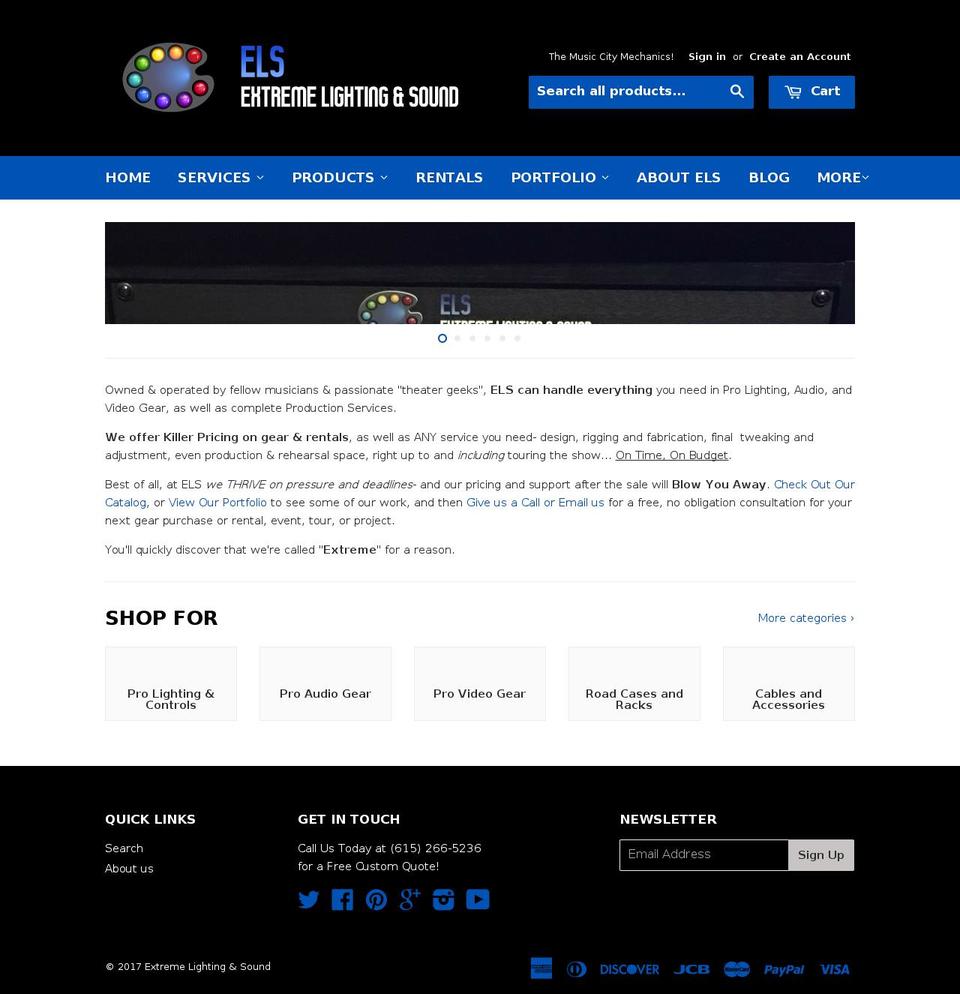 extremelightingandsound.com shopify website screenshot