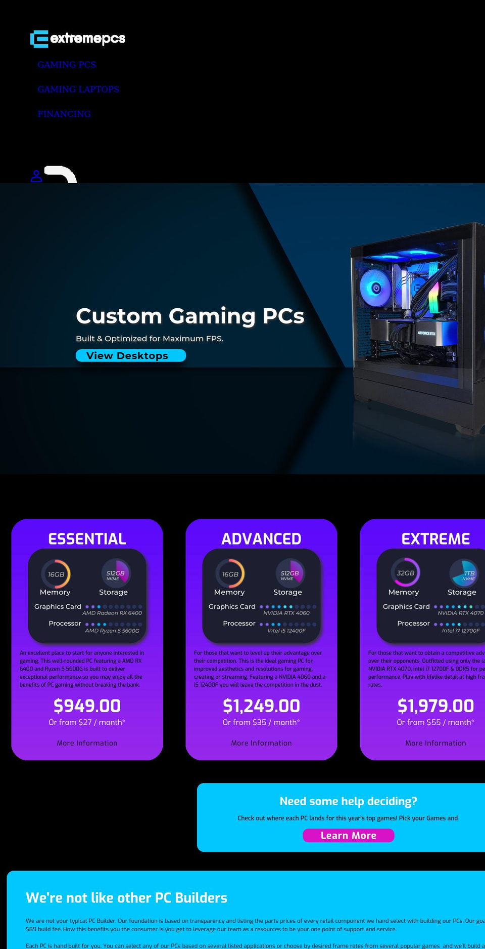extremepcs.com shopify website screenshot