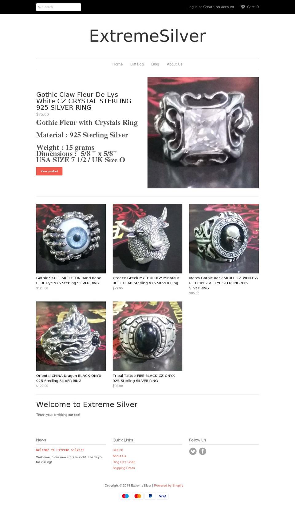 extremesilver925.com shopify website screenshot