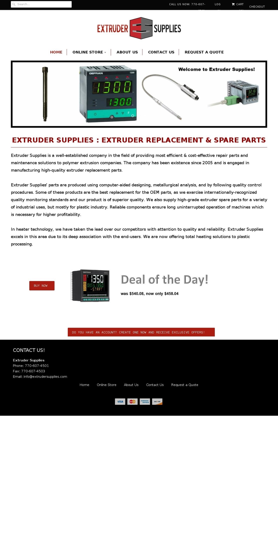 extrudersupplies.com shopify website screenshot