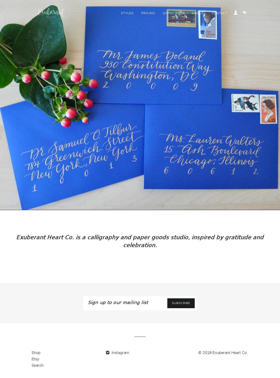 exuberantheartco.com — Shopify storefront screenshot