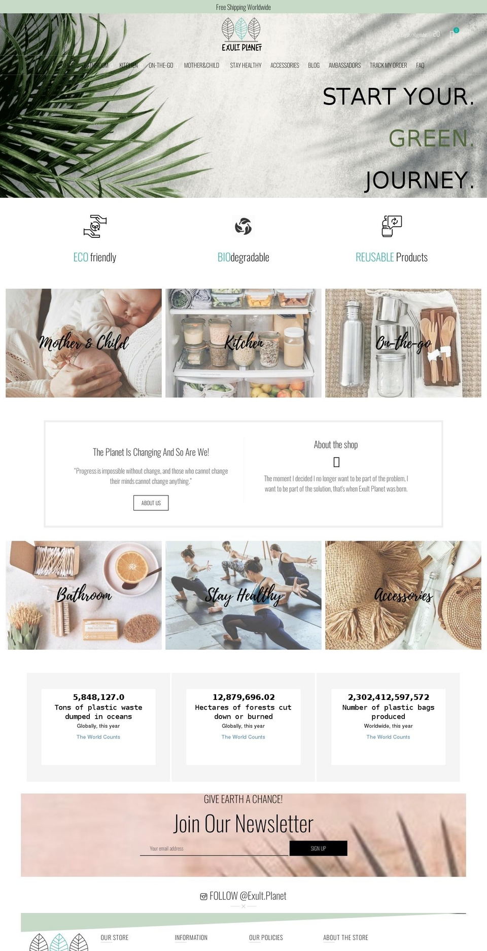 exultplanet.com shopify website screenshot