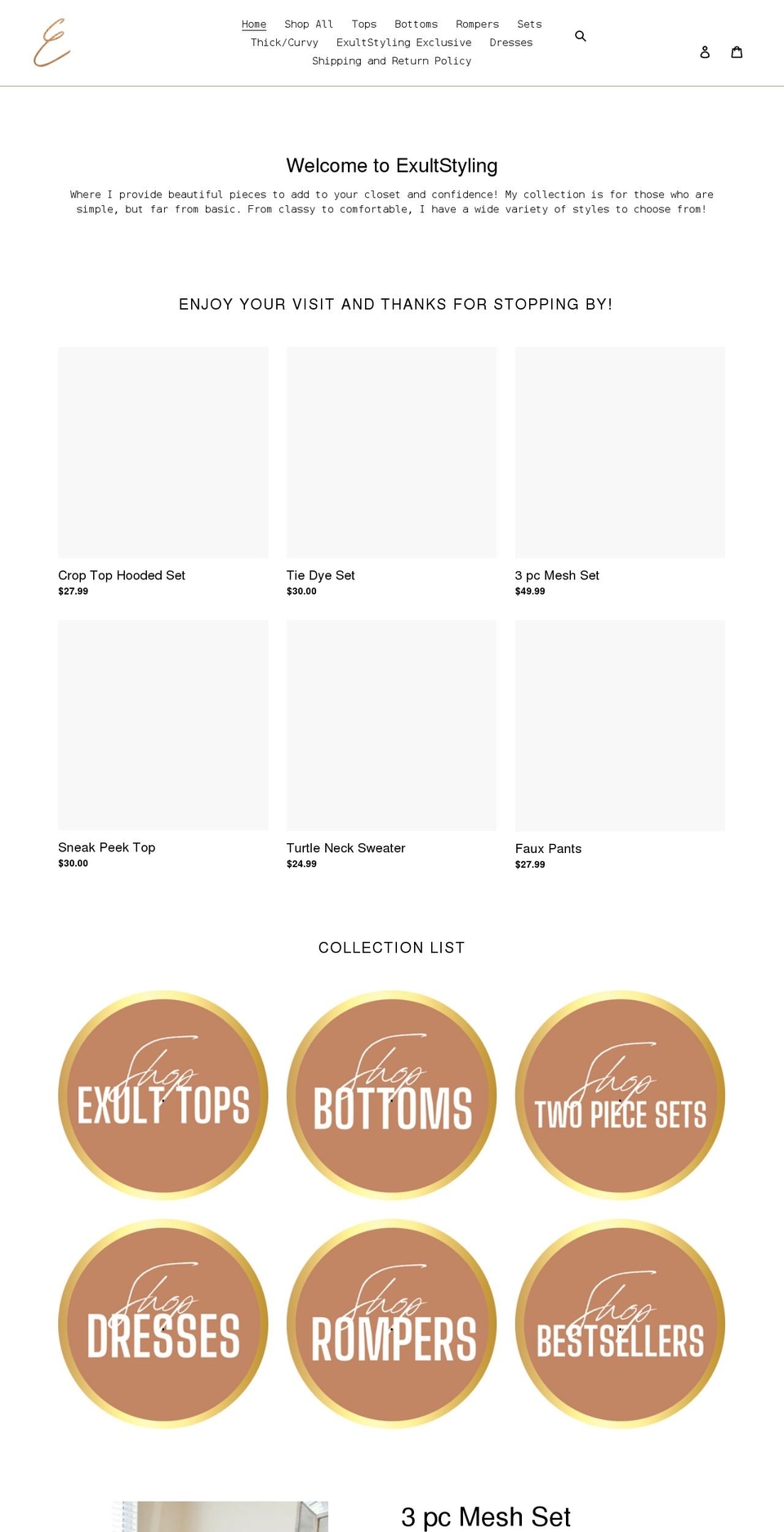 exultstyling.com shopify website screenshot