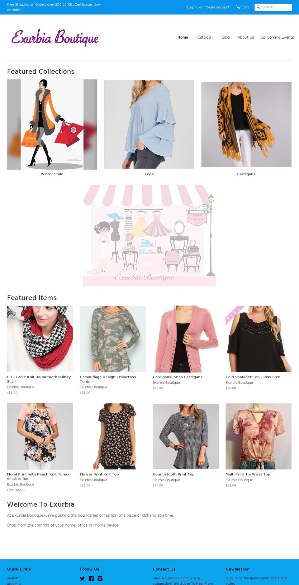 exurbiaboutique.com — Shopify storefront screenshot