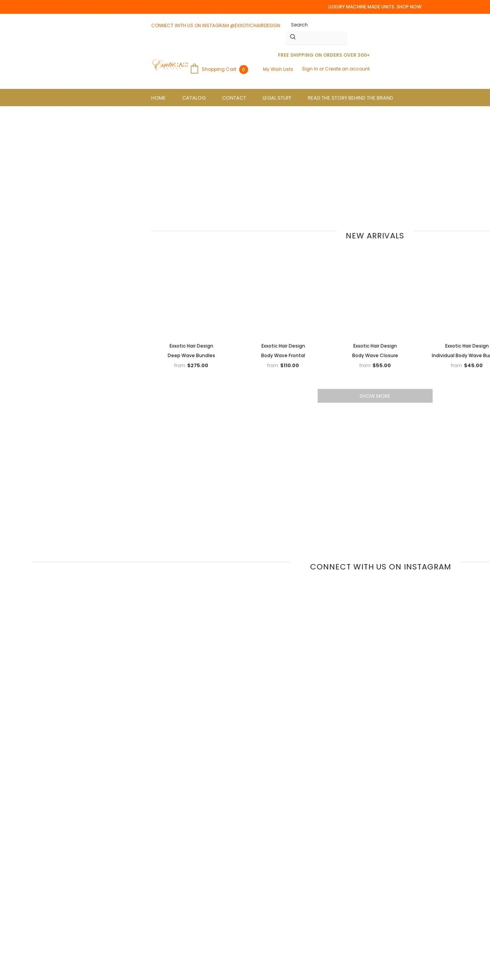 exxotichairdesign.com shopify website screenshot