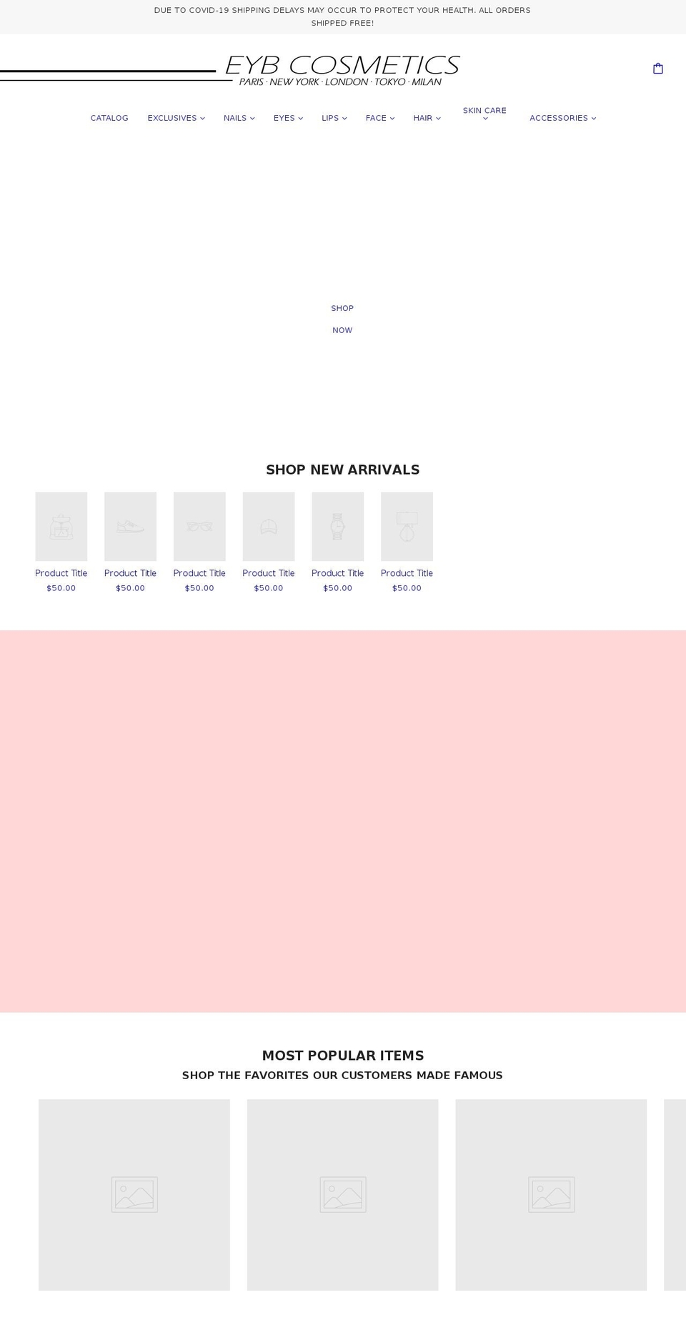 eybcosmetics.com shopify website screenshot