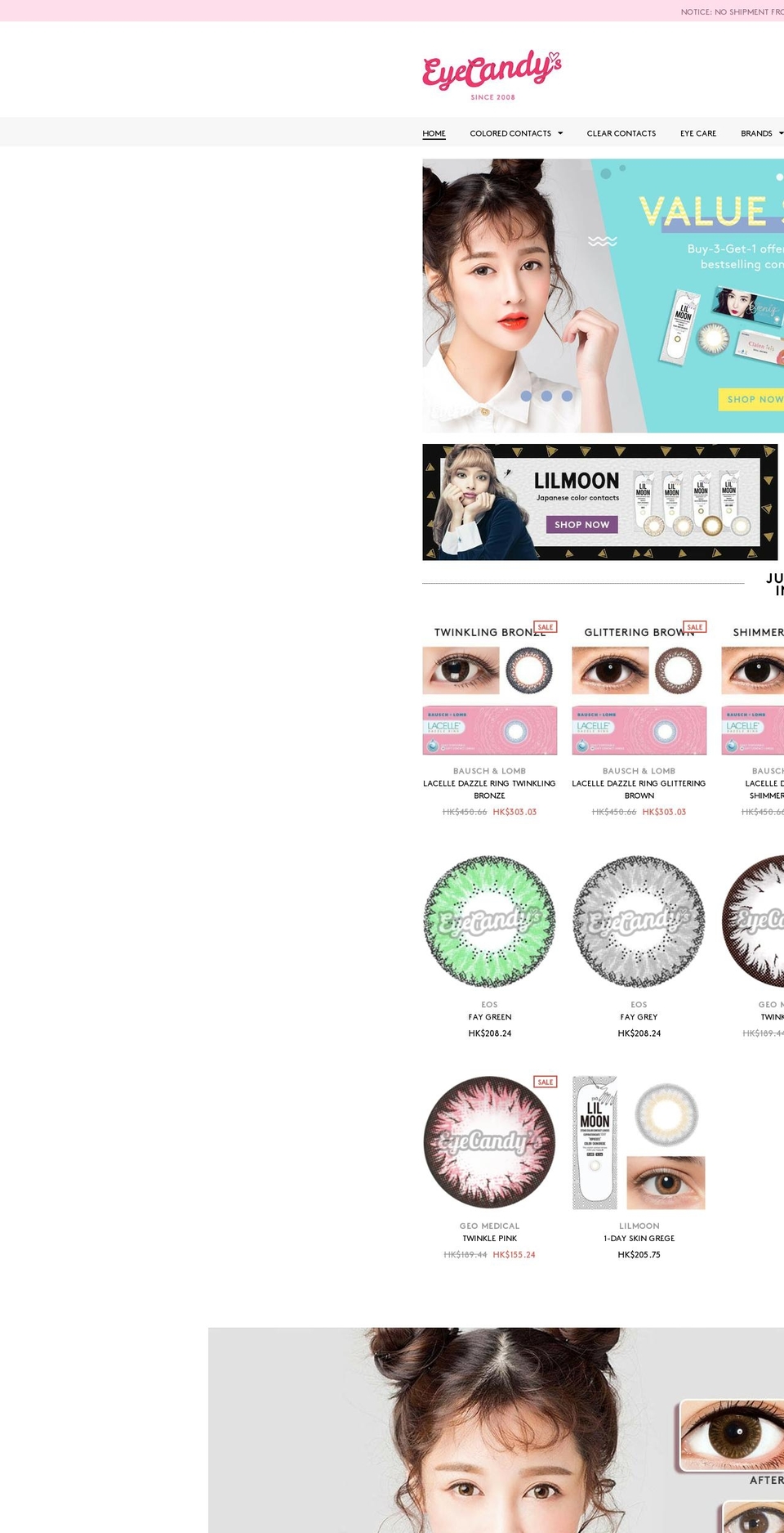 eyecandys.com shopify website screenshot