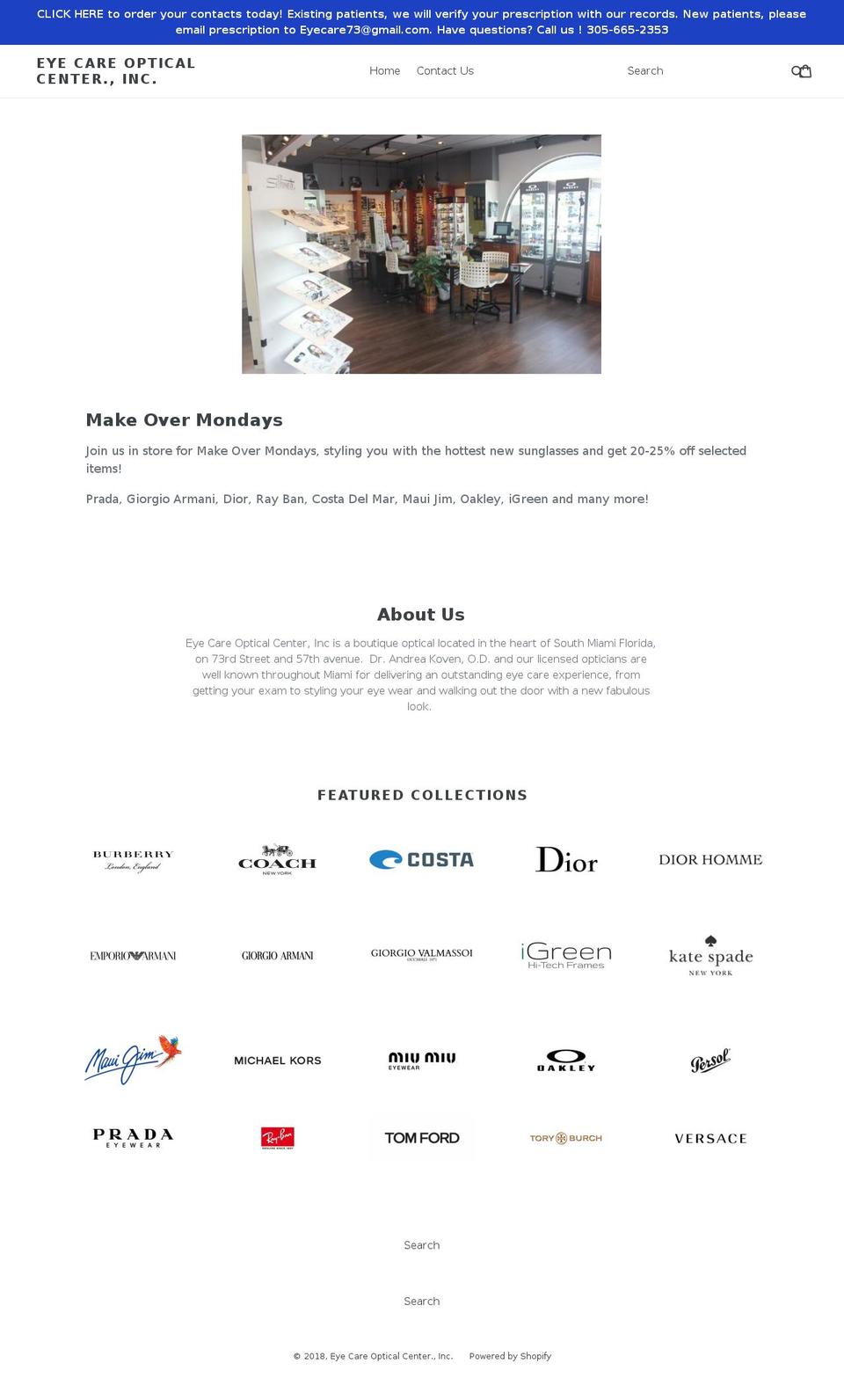 eyecareopticalcenter.com — Shopify storefront screenshot