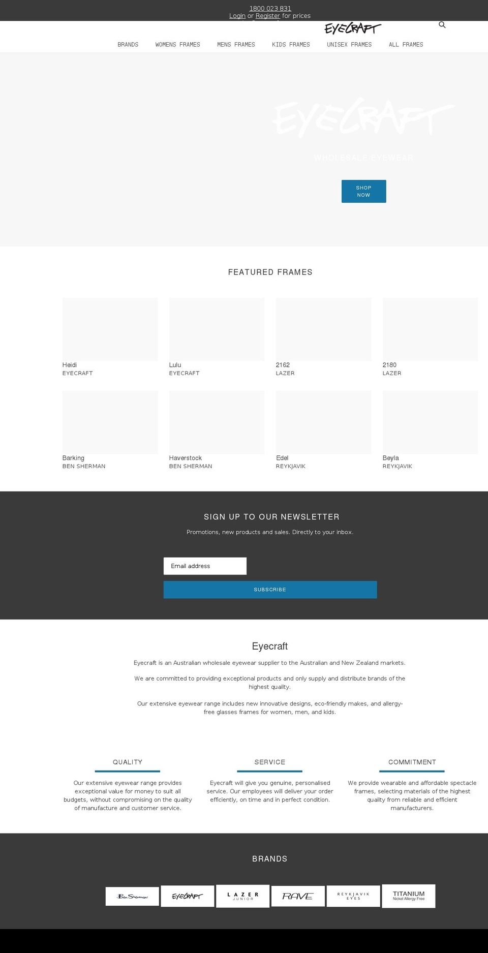 eyecraft.com.au shopify website screenshot