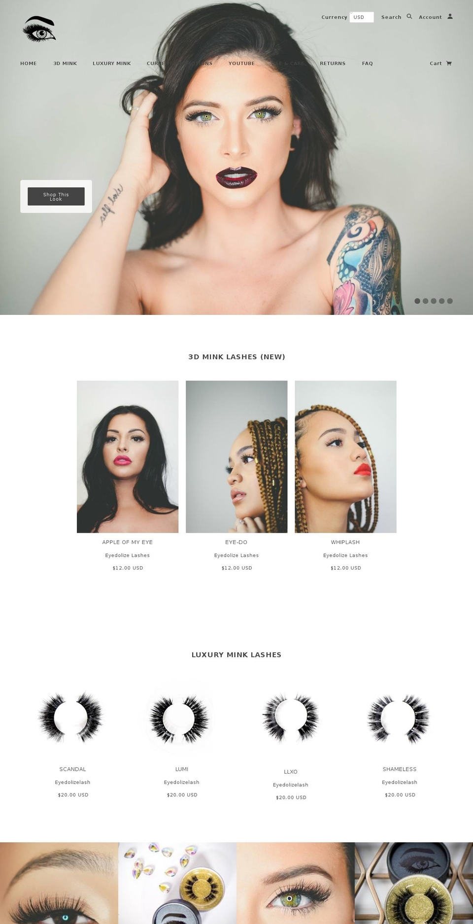 eyedolizelashes.com — Shopify storefront screenshot