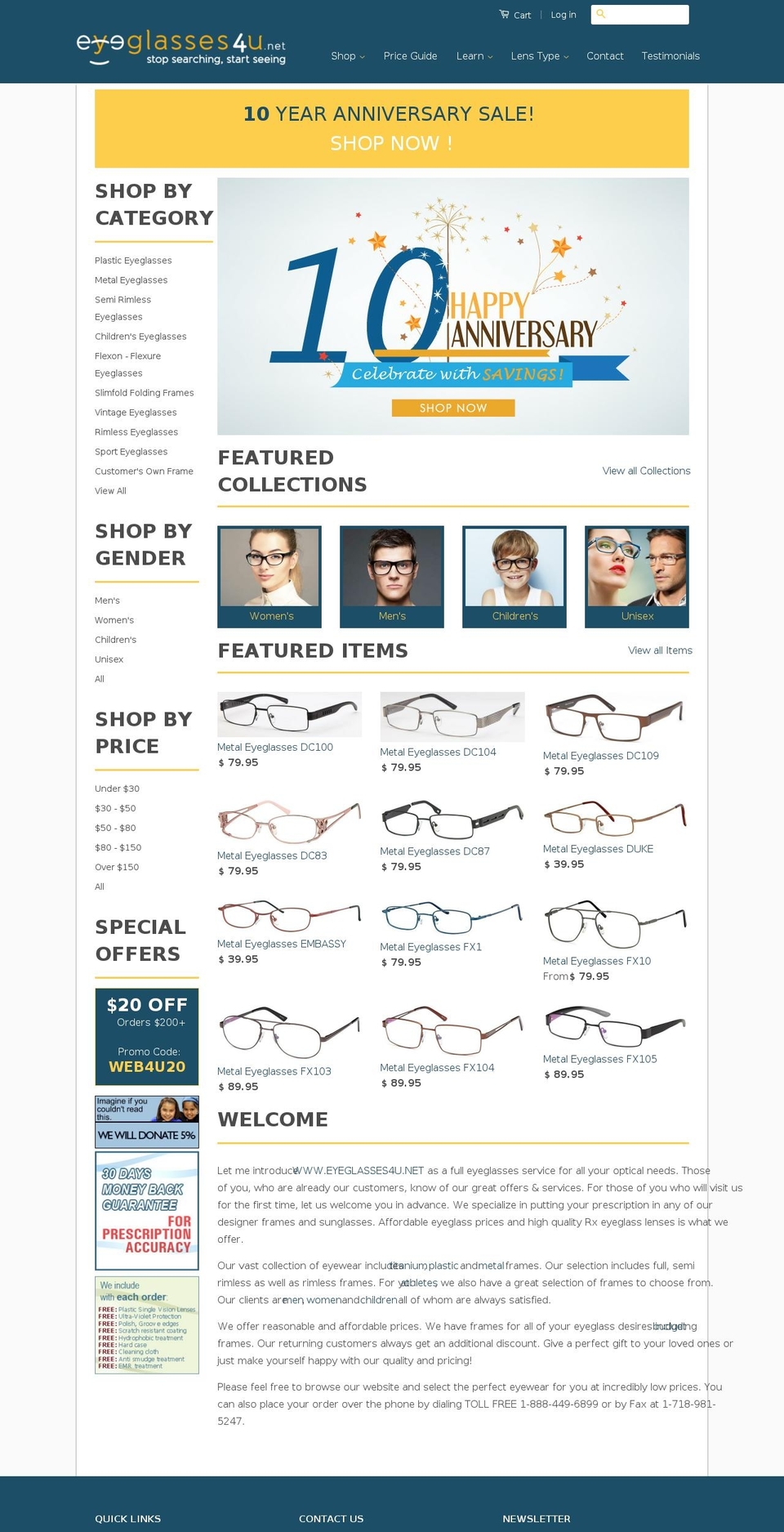 eyeglassesforyou.com shopify website screenshot