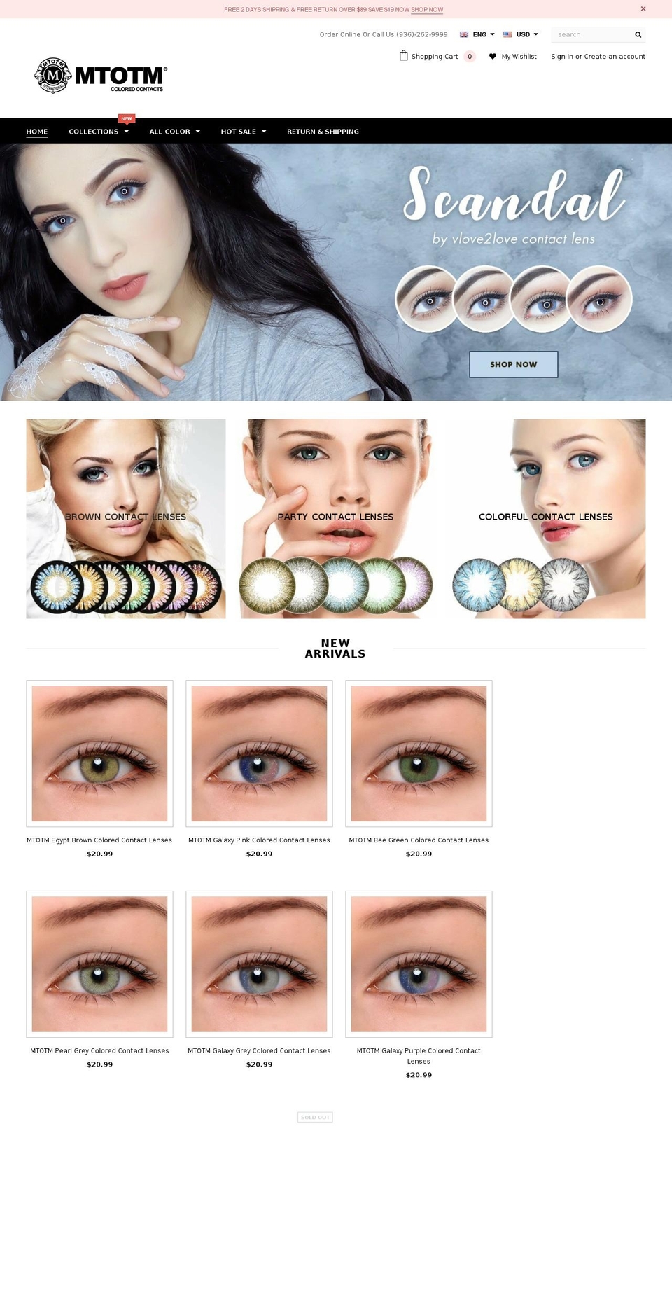 eyelensesonline.com — Shopify storefront screenshot