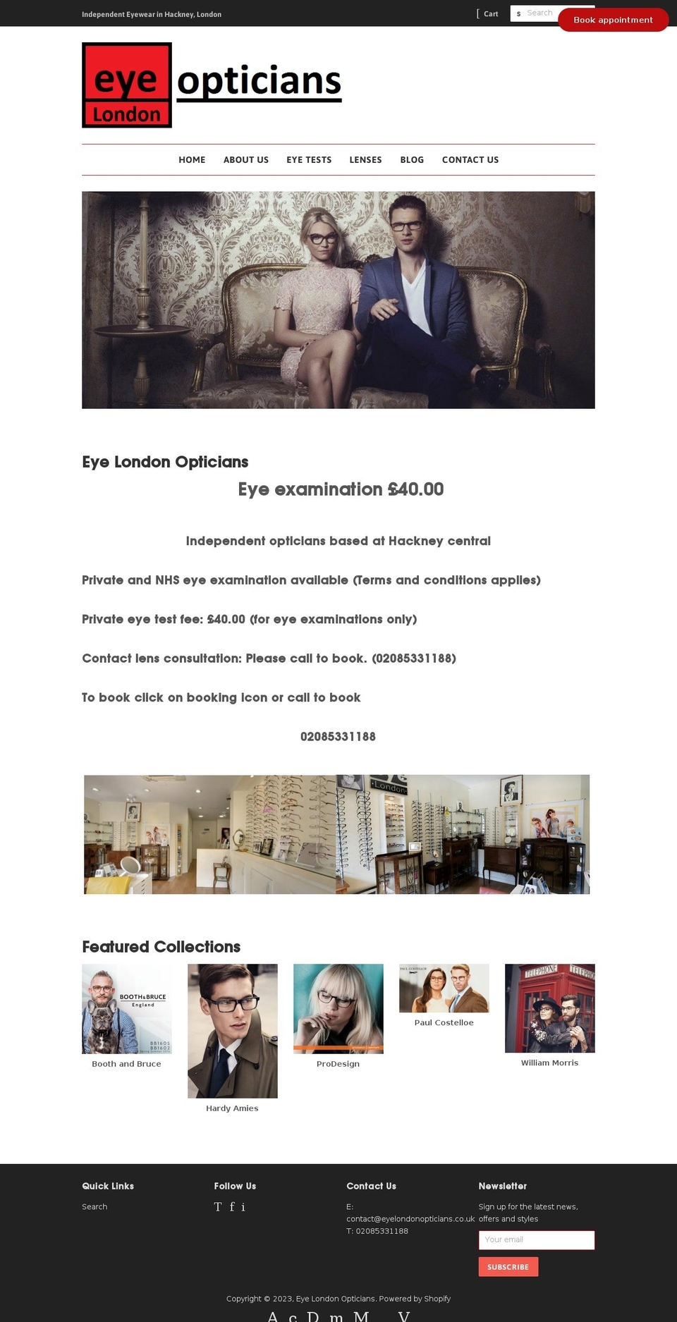 eyelondonopticians.co.uk shopify website screenshot