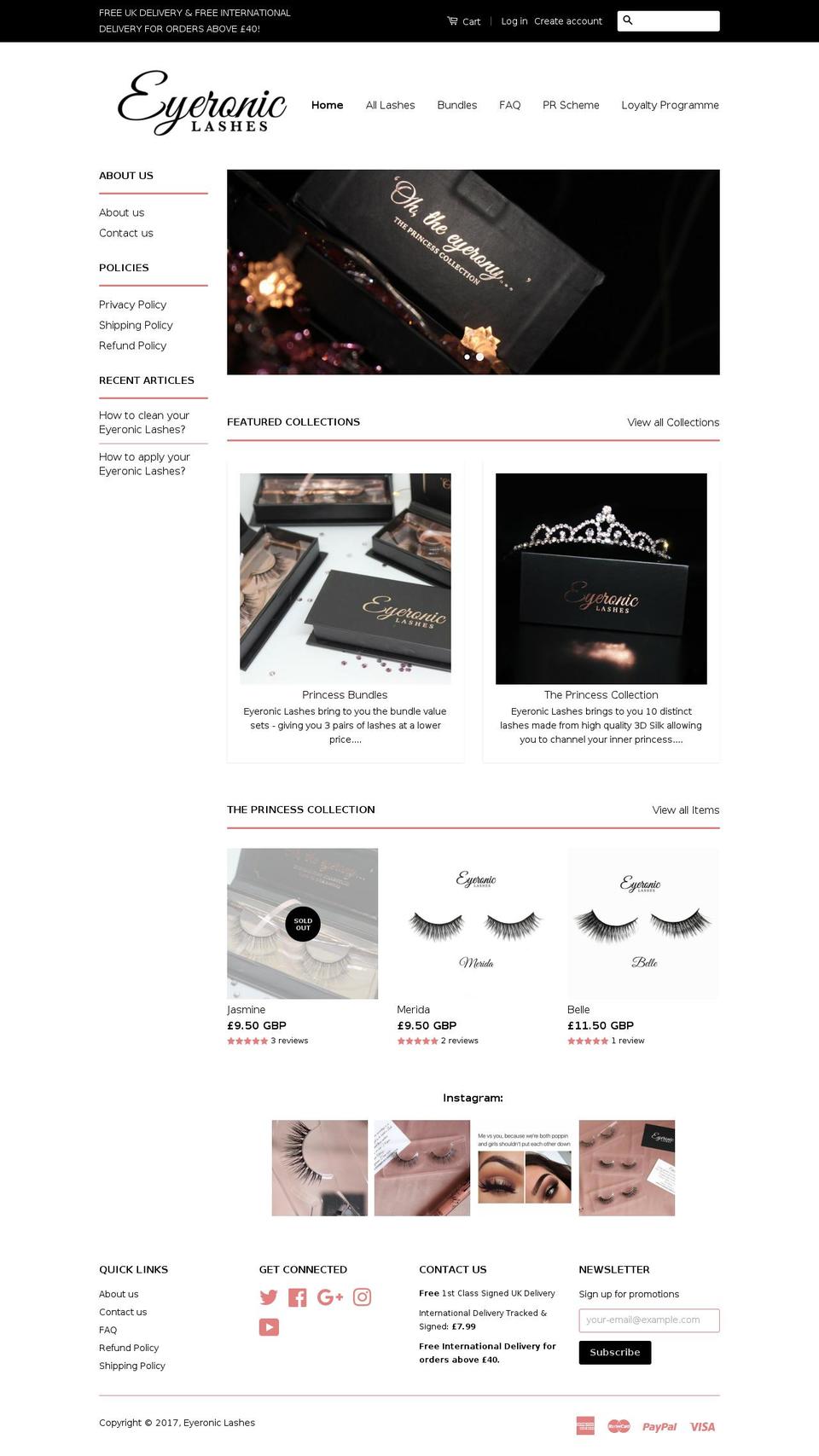 eyeroniclashes.com shopify website screenshot