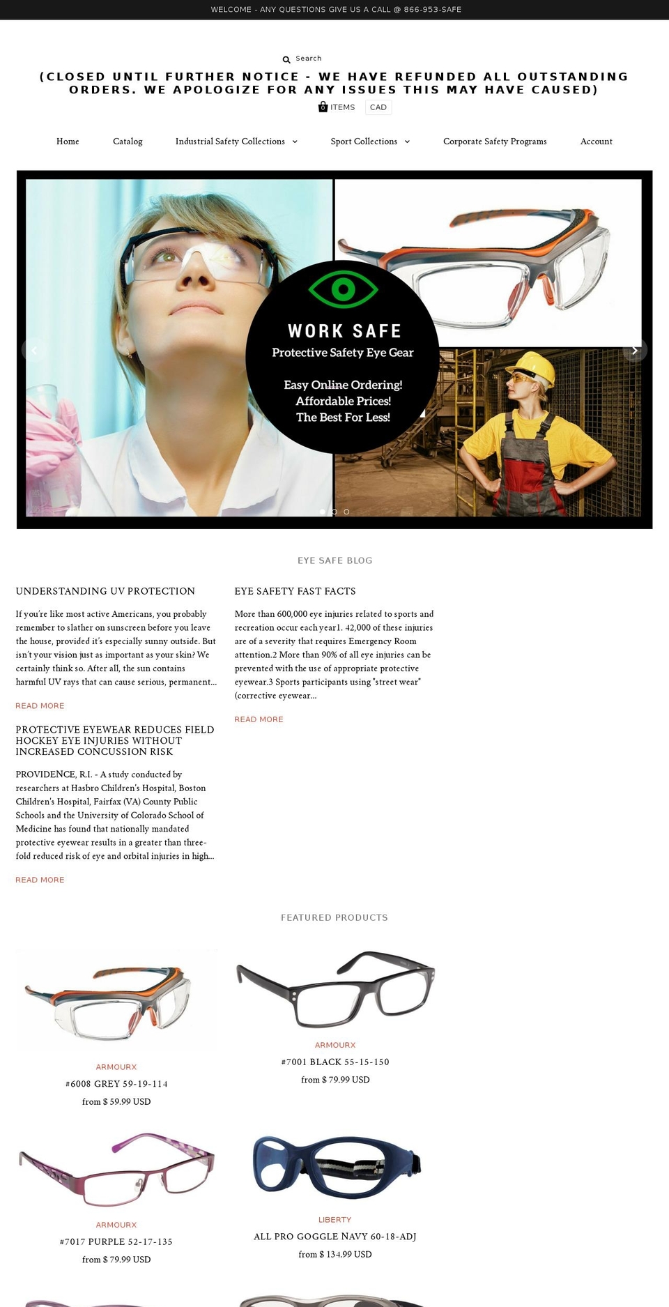 eyesafeoptical.com shopify website screenshot