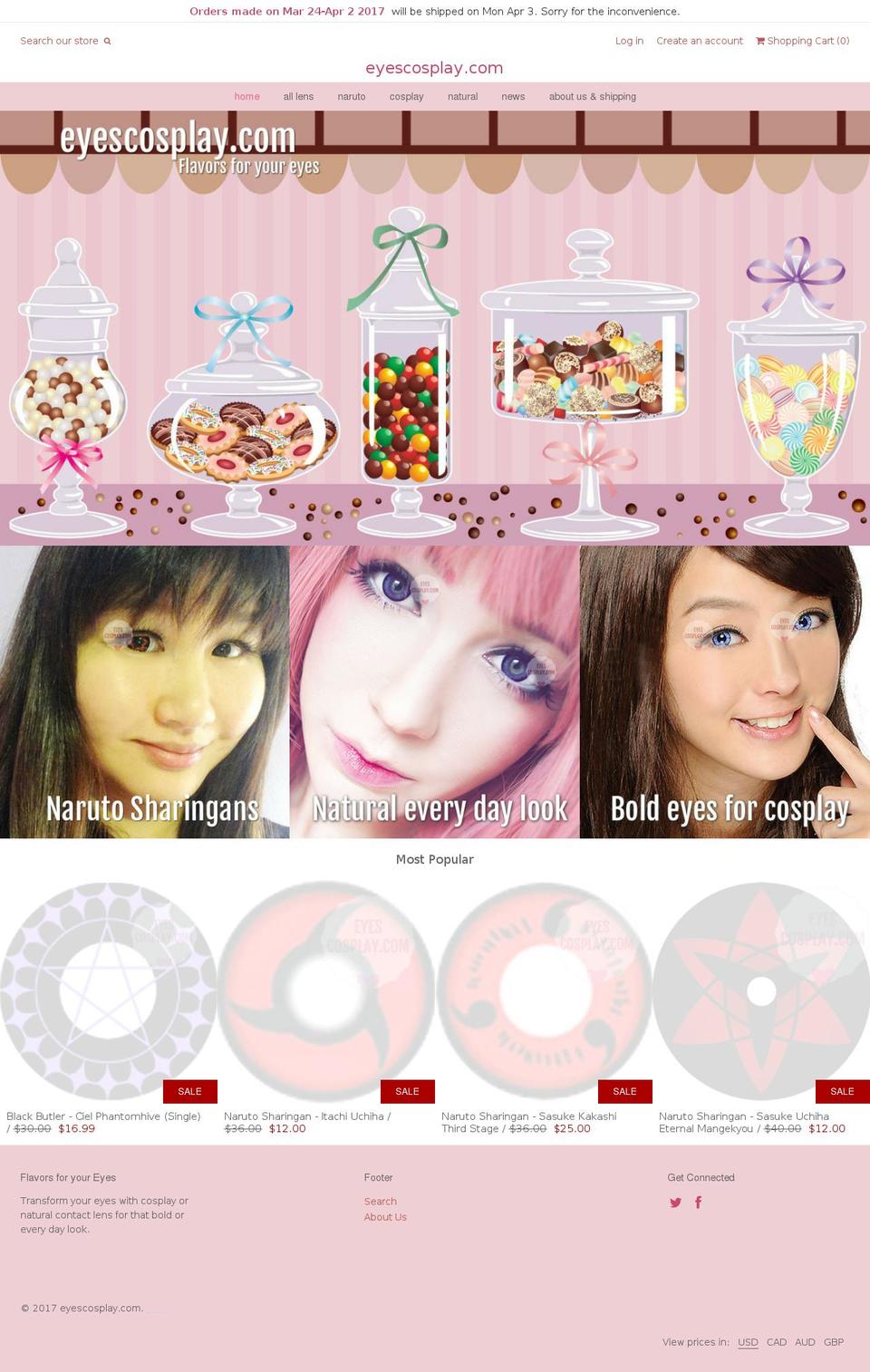 eyescosplay.com shopify website screenshot