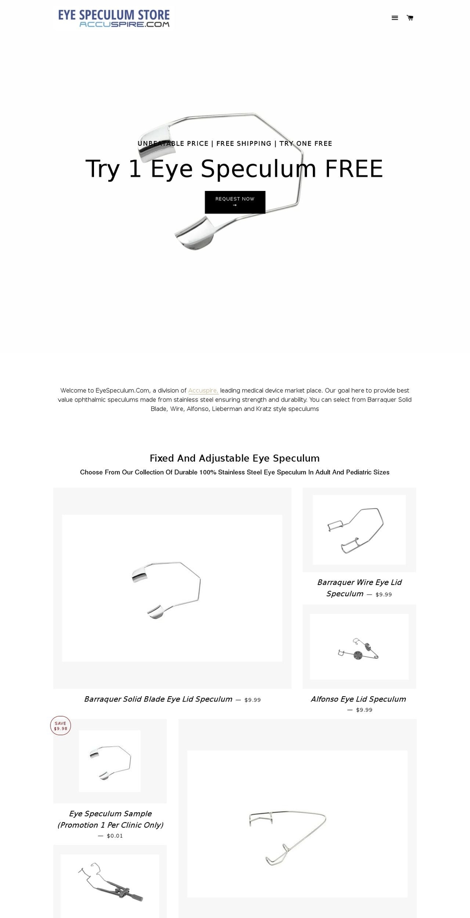 eyespeculum.com shopify website screenshot