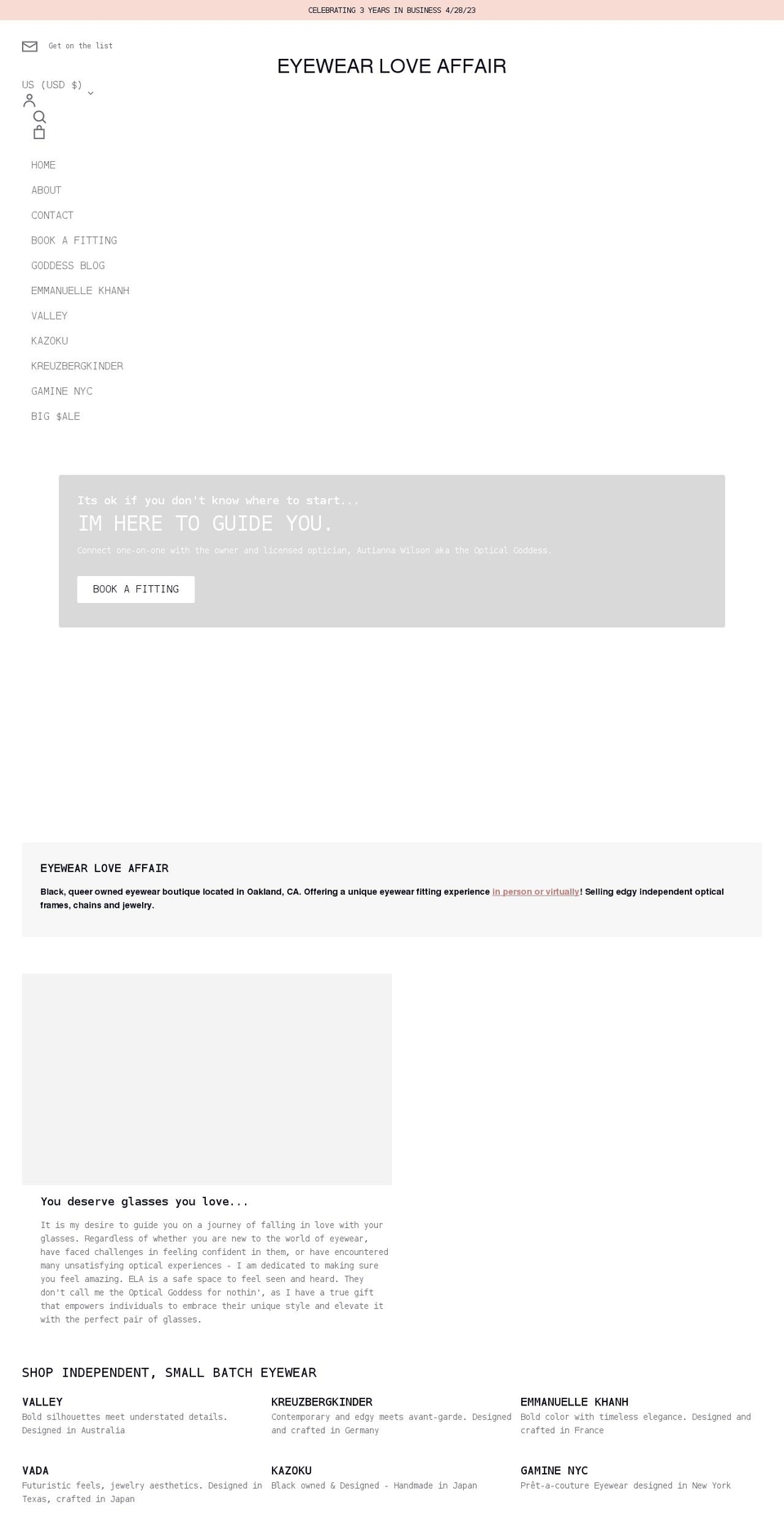 eyewearloveaffair.com shopify website screenshot